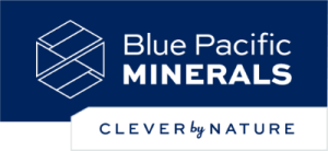 Blue Pacific Minerals logo with slogan “Clever by Nature” in bold navy design